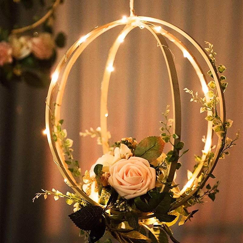 10-40cm Holz & Eisen goldene Kranz garland Hochzeit dekoration Baby dusche Floral kranz Braut hoop Home garten party blume decor