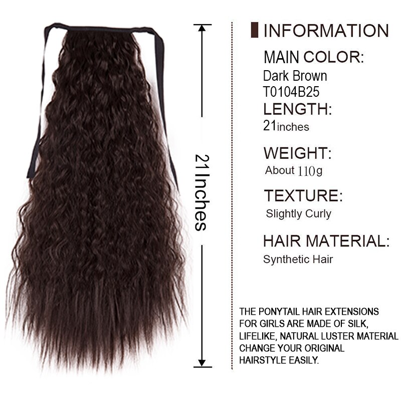 Extensiones de cola de caballo para mujer, coleta larga con ondas de maíz de 21 pulgadas, cinta sintética para atar, coleta