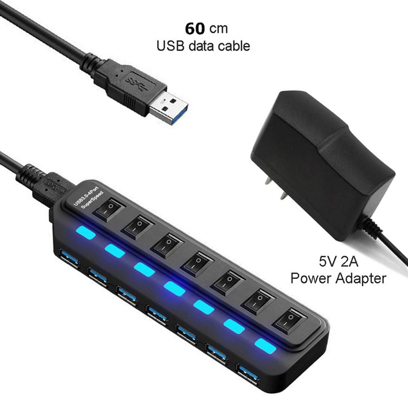 USB HUB 3.0 4 7 Poorten met Schakelaar LED Meerdere USB Splitter US/EU/AU/UK power Adapter voor Laptop PC Computer Accessoires