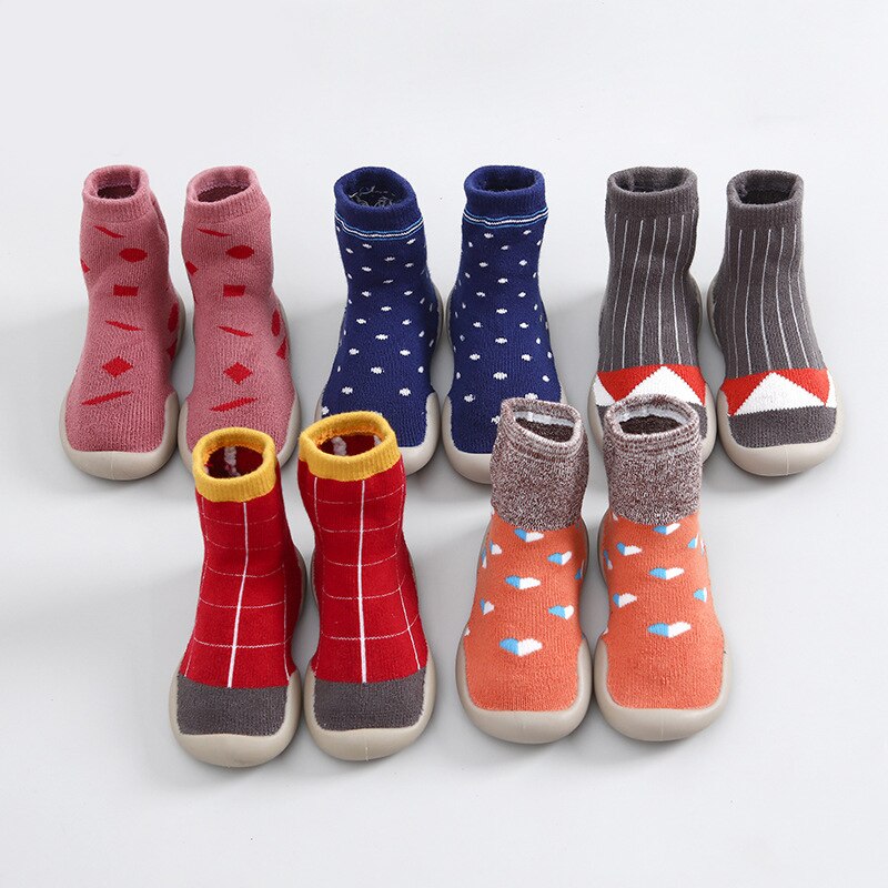 Unisex Toddler Socks Shoes Anti-slip Baby First Walker Shoes Boys Girls Kids Rubber Soft Floor Shoes Winter Warm Knit Booties