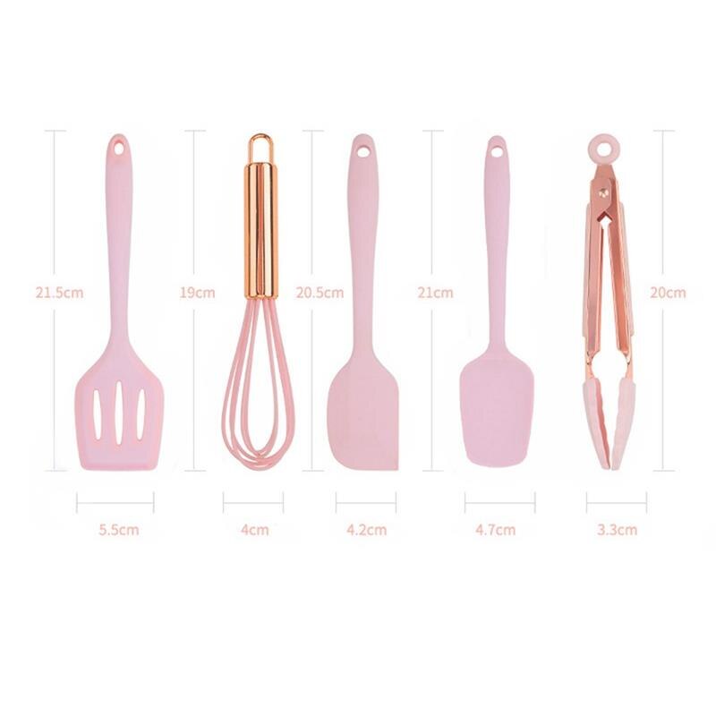 Pink Color Silicone Cooking Utensils Set Universal Egg Whisk Food Tongs Non-Stick Spatula Shovel Kitchenware 5PCS Kitchen Tools
