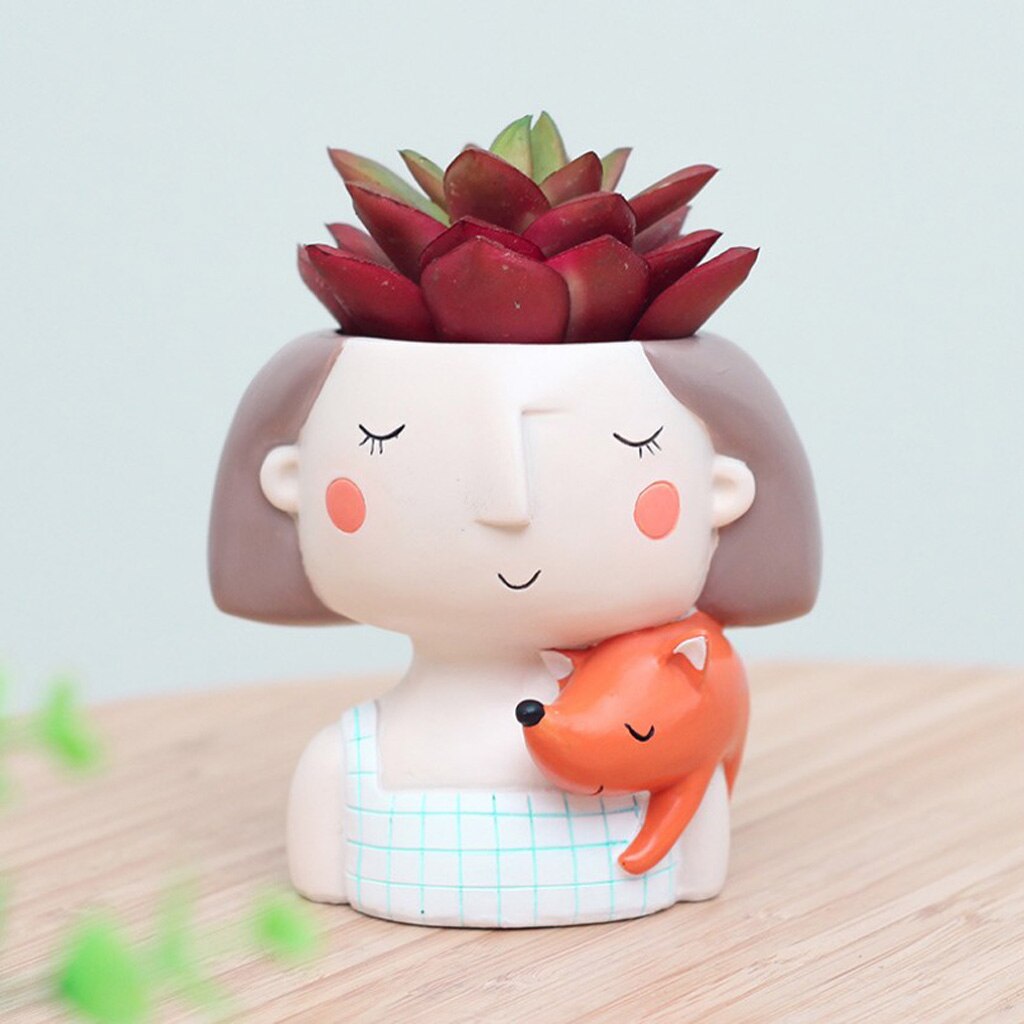Hartsi söpö tyttö kukkaruukku mehevä istutuskone bonsai ruukku mini työpöydän ornamentti: A
