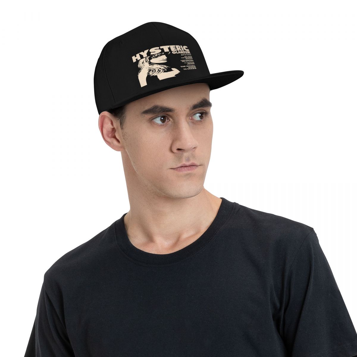 Boné de beisebol preto histérico glamour masculino, chapéu de maneira diferente, bonés esportivos