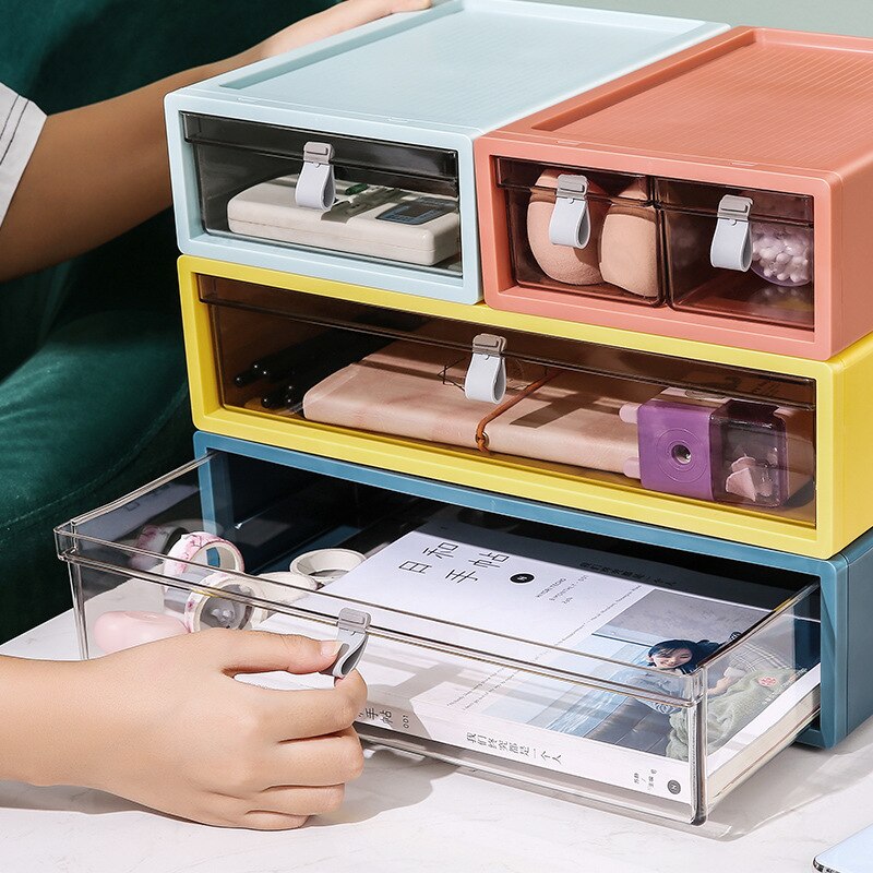 Desk Stackable Plastic Storage Drawers Sundries Stationery Books Organizer for Cosmetics Home Necessary Storage Box Container