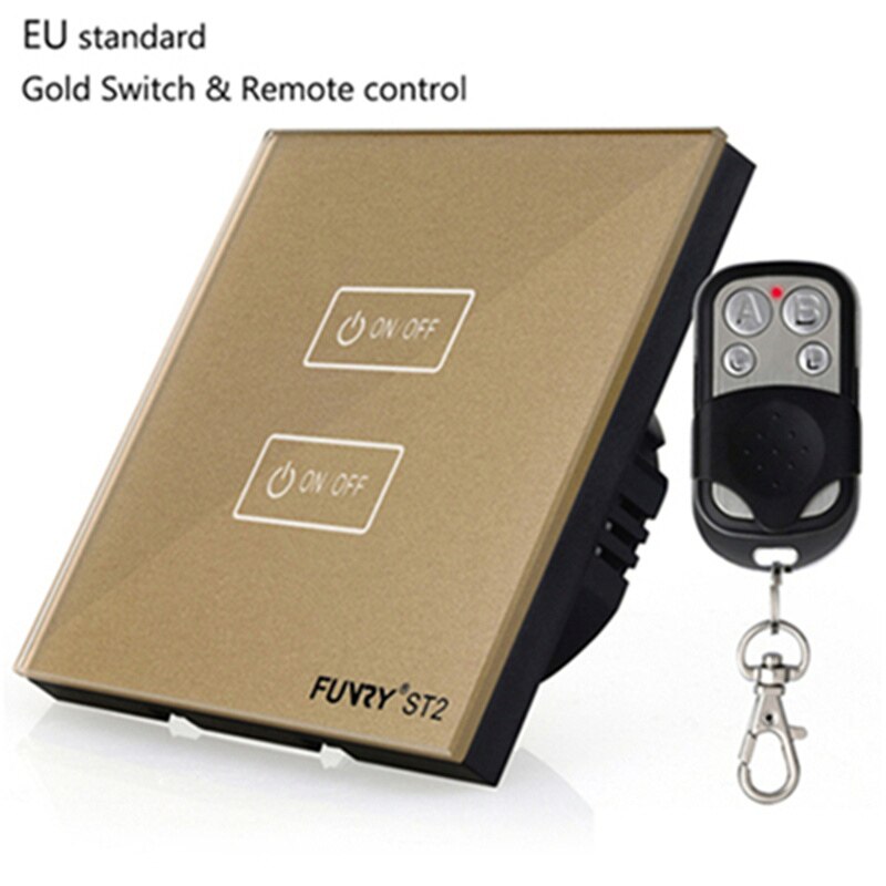 EU standard Touch Switch Light Control Sensor Switch Luxury Wall Switch Panel ST2 2 Gang 170-240V Crystal Tempered Glass: Blue