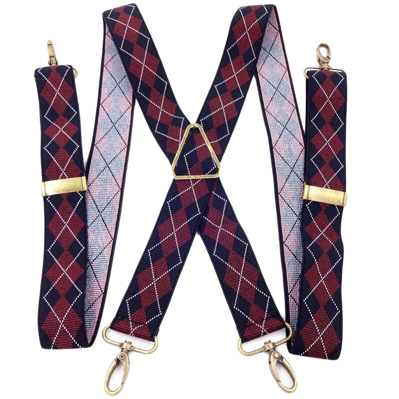 MENDENG Men's Elastic X-Back Suspenders Metal Swivel Hook Clip Shoulder High Elastic Suspenders Husband Father: Red Black
