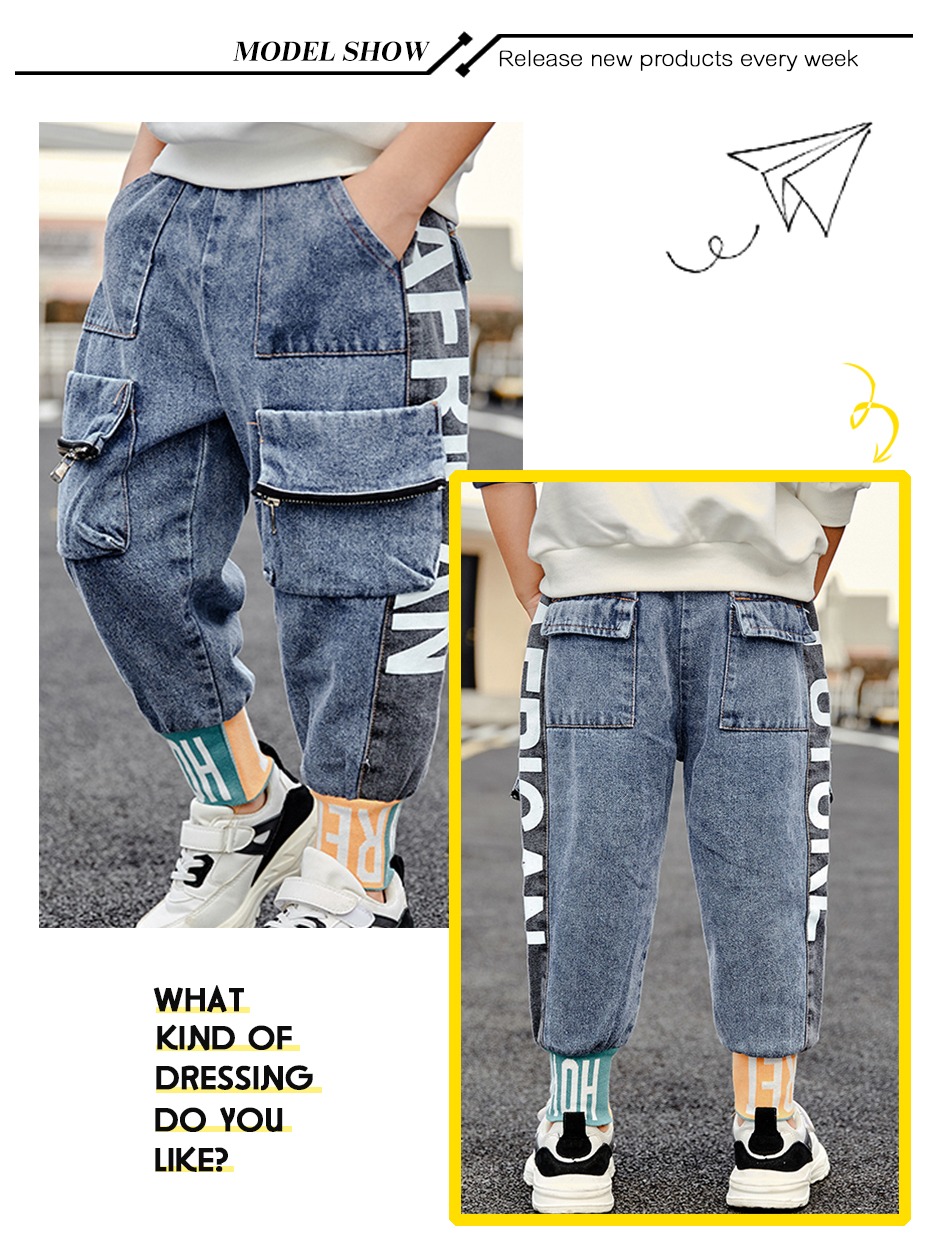 Drenge jeans patchwork jeans til dreng bogtryk børn jeans forår efterår afslappet baby dreng tøj 4 6 8 10 12 14 år