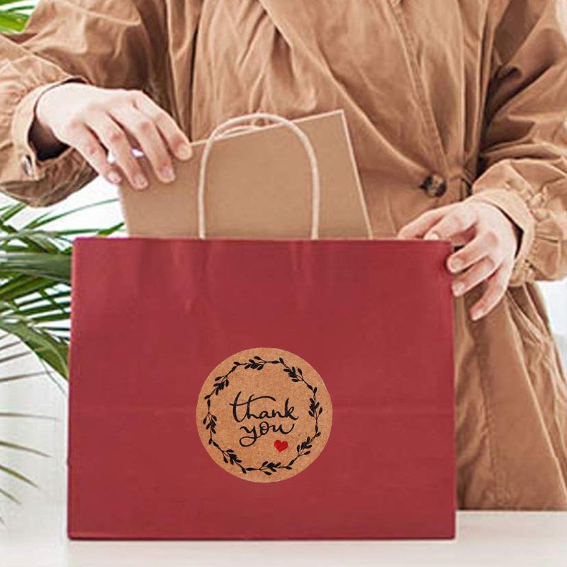 500pcs/roll 16 Designs Thank You Kraft Stickers Round Seal Labels Handmade Kraft Paper