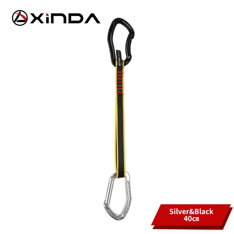 XINDA Beruf Klettern Quickdraw Schlinge Sicherheit Schloss Verlängerung Gerade Gebogen Karabiner Bergsteiger Außen Schützen Bausätze: Schwarz Silber--40cm