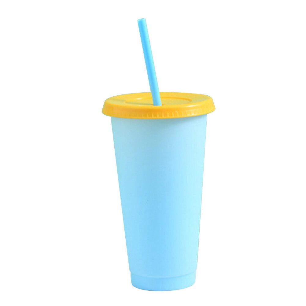 Color Changing Cold Drink Cups Reusable Temperature-Sensitive Plastic Colorful Coffee Cup with Lids and Straws: Sky Blue