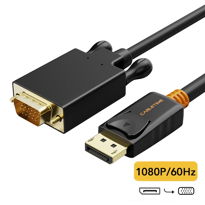 Cabletime DisplayPort To VGA Cable DP To VGA Converter Displayport VGA Cable Gold for Macbook Projector laptop Camara HDTV N041: Default Title