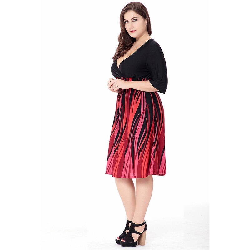 Bata mujer ete Vestido de playa de verano para mujer cuello en V manga corta a rayas hasta la rodilla talla grande 6XL Vestidos mujer