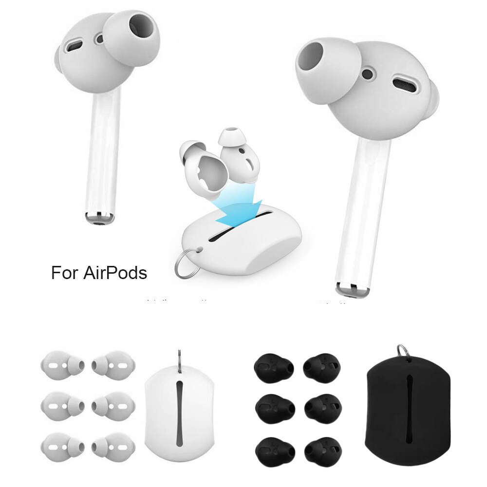 Comfortabele 3 Paar Zwart Wit Siliconen Oordopjes Covers Case Voor Apple Airpods Opslag Haak Pouch + Anti-Slip Oor tips Voor Earpods