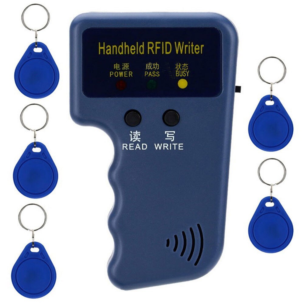Handhållen 125 khz rfid dupliceringsmaskin kopiator skrivare programmerare läsare rfid id-kortskrivare för dörrkontrollsystem: Författare och 5 nycklar