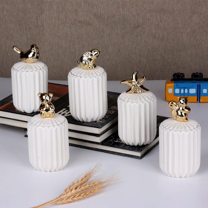 MINI Ceramic Animal Storage Jars Bear Rabbit Cover Spices Candy Tank Container Coffee Jewelry Kitchen Organizer Decoration Craft