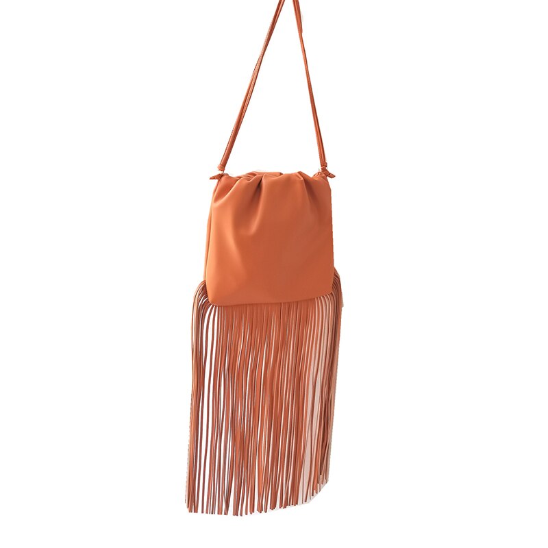 trend lang kvast kvinner pu veske veske crossbody veske kvinnelig frynset veske dame veske: Oransje