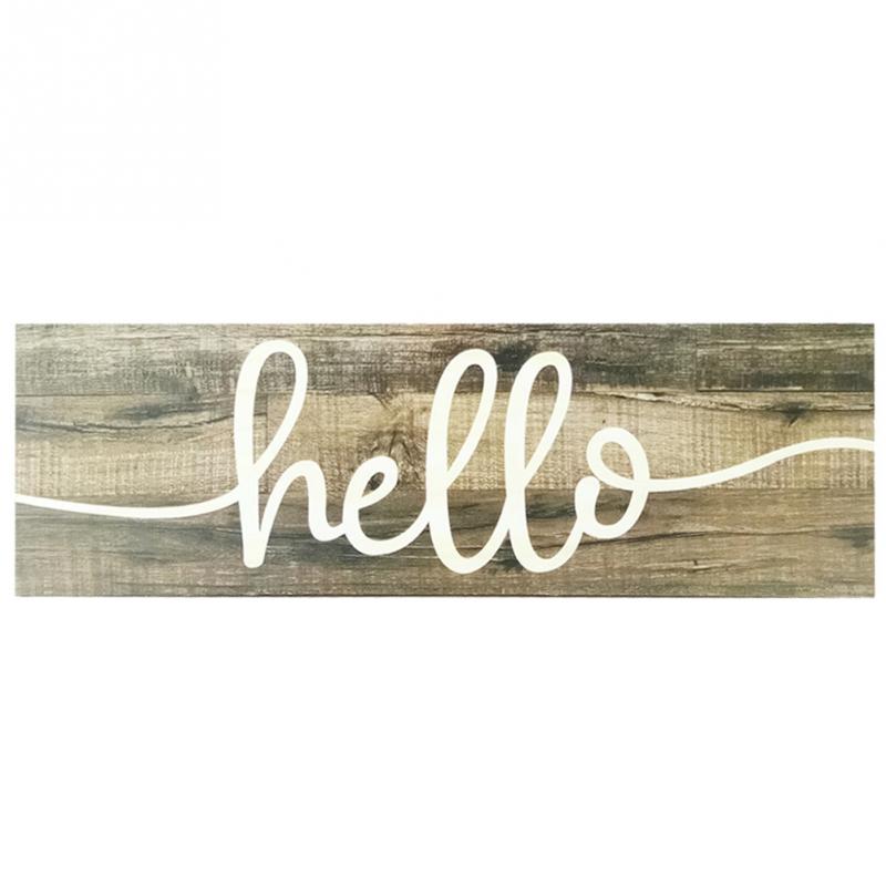 Wooden Hello Sign Rustic Farmhouse Porch Front Home Wedding Wooden Sign Door Hanging Flower Wreath Decoration Accessories