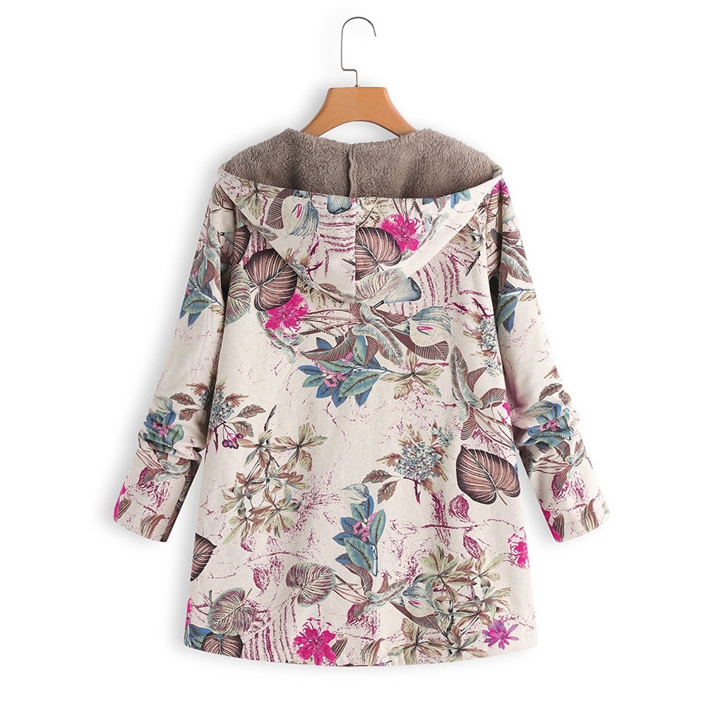chaqueta mujer invierno Vintage prendas de vestir blanco Floral con capucha bolsillos abrigo mujer de talla grande 5xl estilo coreano cremallera chaqueta femenina