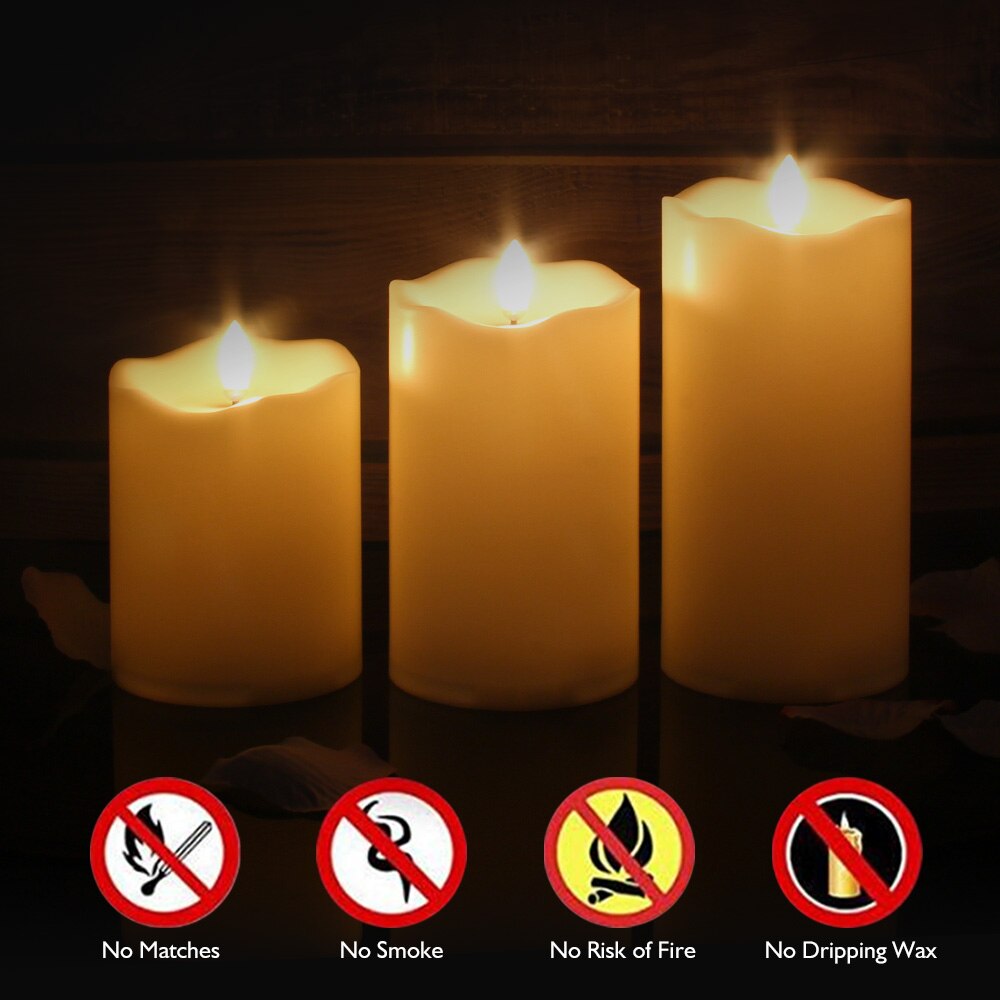 Pack of 3 Remote Control Year Candles,Timed Flameless LED Candle Light Valentine's Day Party Home Decor Easter Candle