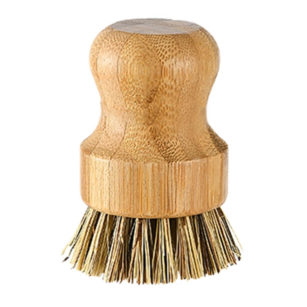 Pot de palmier brosse bambou rond Mini brosse à récurer naturel brosse à récurer nettoyage humide épurateur pour laver la vaisselle casseroles casseroles et légumes: WHITE