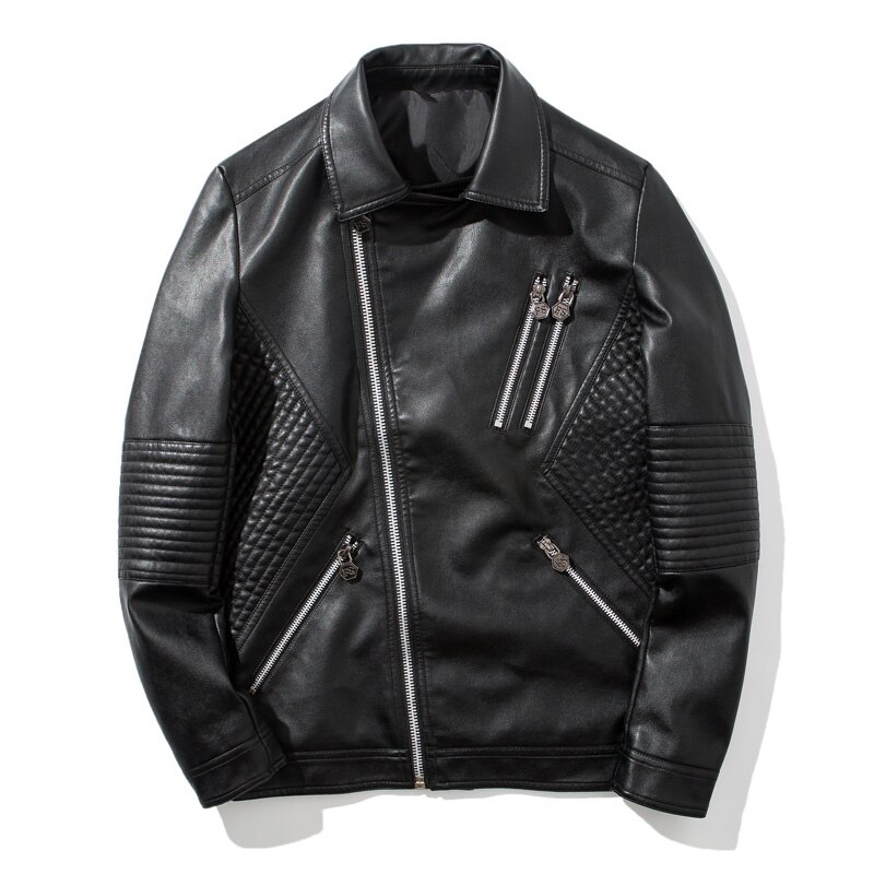 KENNTRICE chaqueta de cuero acolchada negra para motorista, chaquetas de cuero de invierno para hombre, chaquetas masculinas de Hip Hop Punk con doble cremallera: L