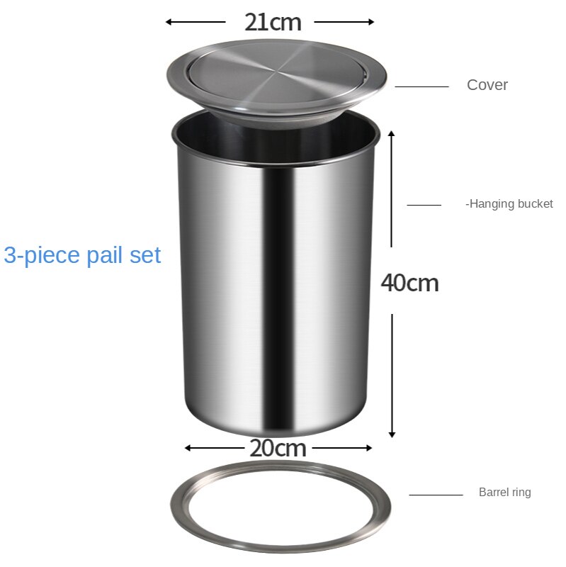 Stainless Steel Flush Recessed Built-in Balance Swing Flap Lid Cover Trash Bin Garbage Can Kitchen Counter Top