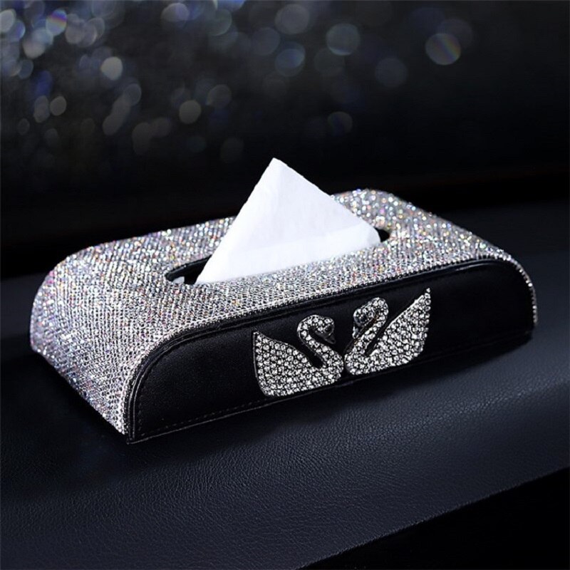 Caja de pañales para Interior de coche, accesorios de decoración de diamantes de cristal, 1 Uds.: Diamond double swan