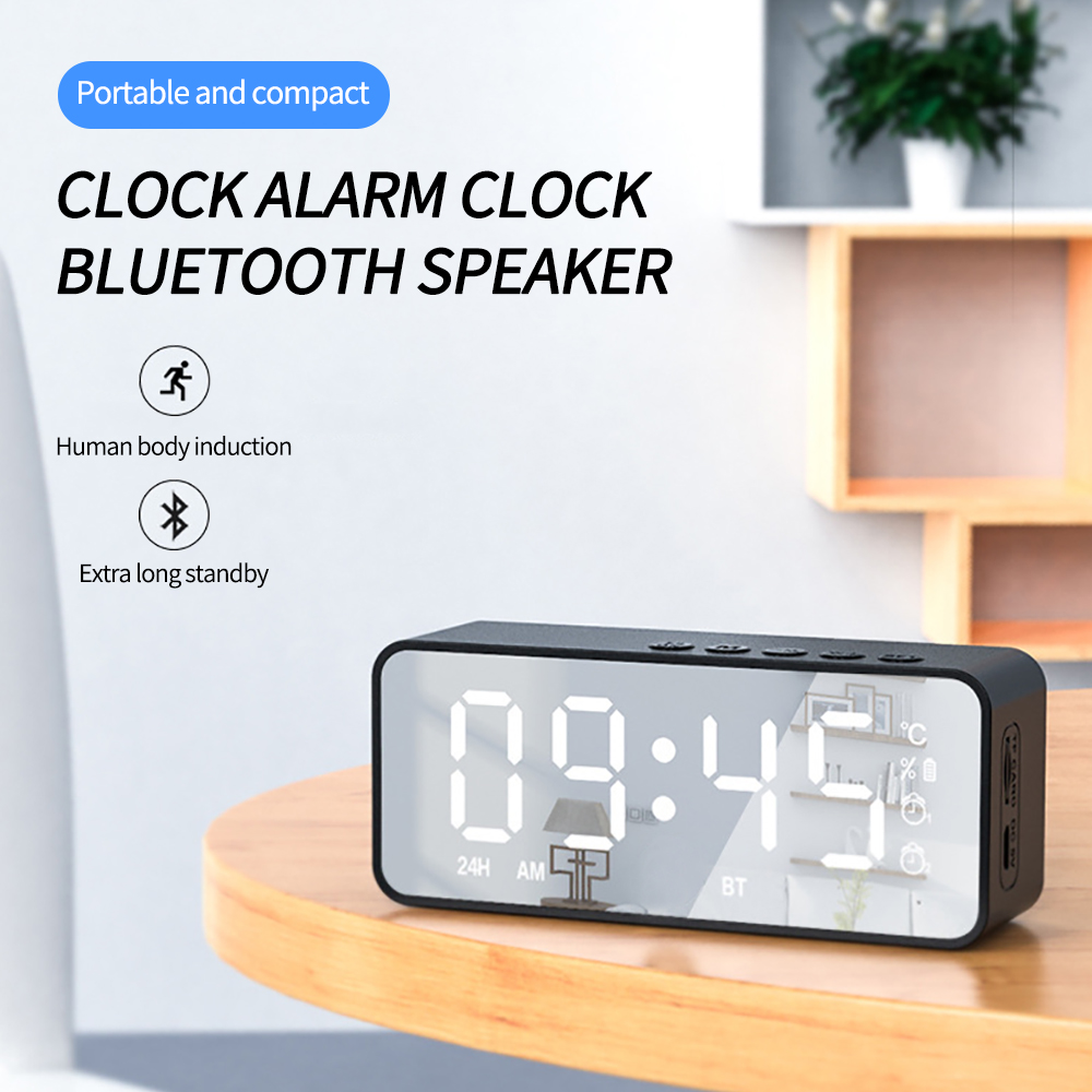 Reloj despertador Digital con espejo LED, altavoz inalámbrico con Bluetooth, MP3, Radio FM, relojes electrónicos de escritorio, reloj despertador USB