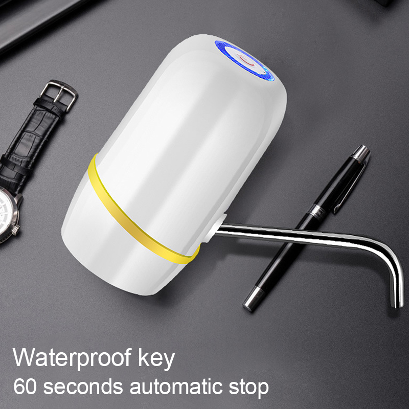 Bärbar touch-tone trådlös uppladdningsbar elektrisk dispenser vattenpump med usb-kabel / blått ljus  / 304 rostfritt stålrör