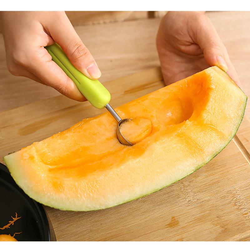 Cuillère à creuser multifonctionnelle 2 en 1, extracteur de graines, coupe-ustensiles de cuisine, cuillère à creuser en plastique, outil de plateau de fruits