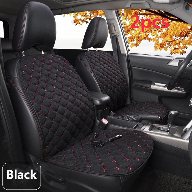 Couverture de siège de voiture chauffante 12V, couvre-siège de voiture: Two seats - Black-SA