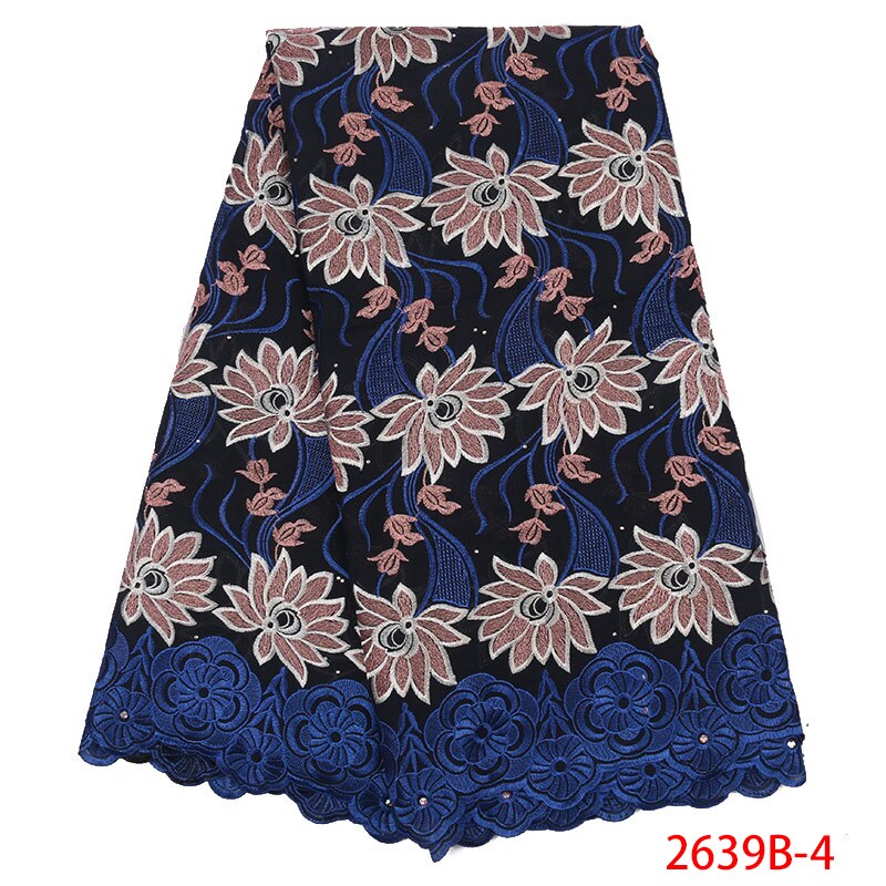 Latest african laces swiss lace dry lace fabrics cotton lace fabric with stones KS2639B-4