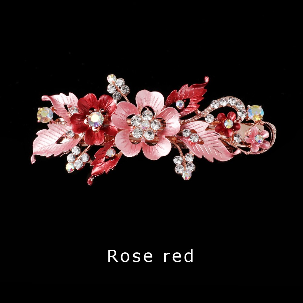 Pasadores de flores a la para mujer y niña, pasador Foral de resina, horquilla de cristal, accesorios de peinado para el cabello: rose red