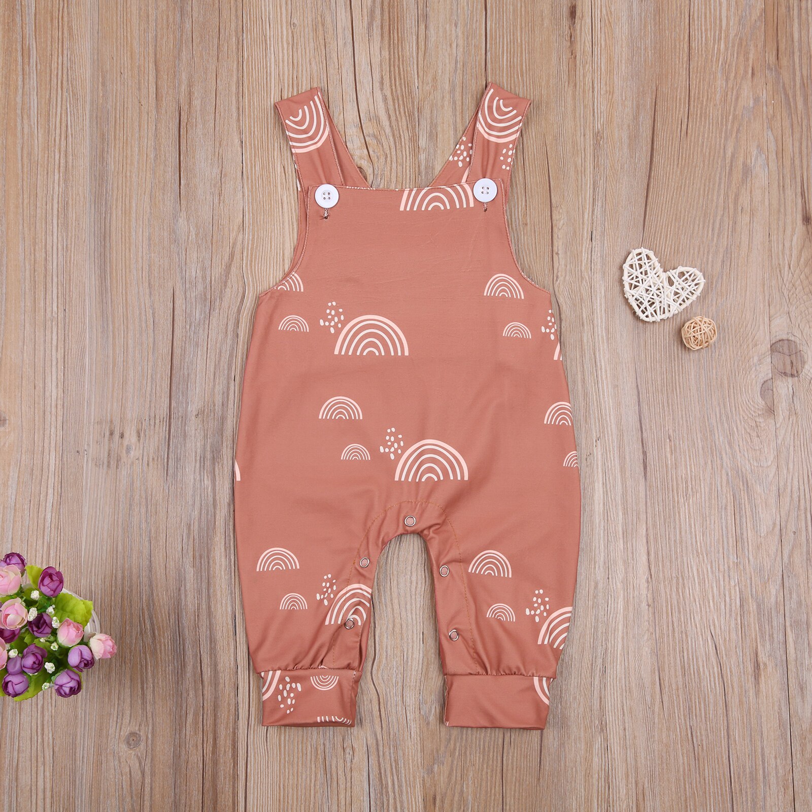 FOCUSNORM 0-18M Infant Baby Girls Boys Rompers Rainbow Print Sleeveless Square Collar Jumpsuit with Buttons