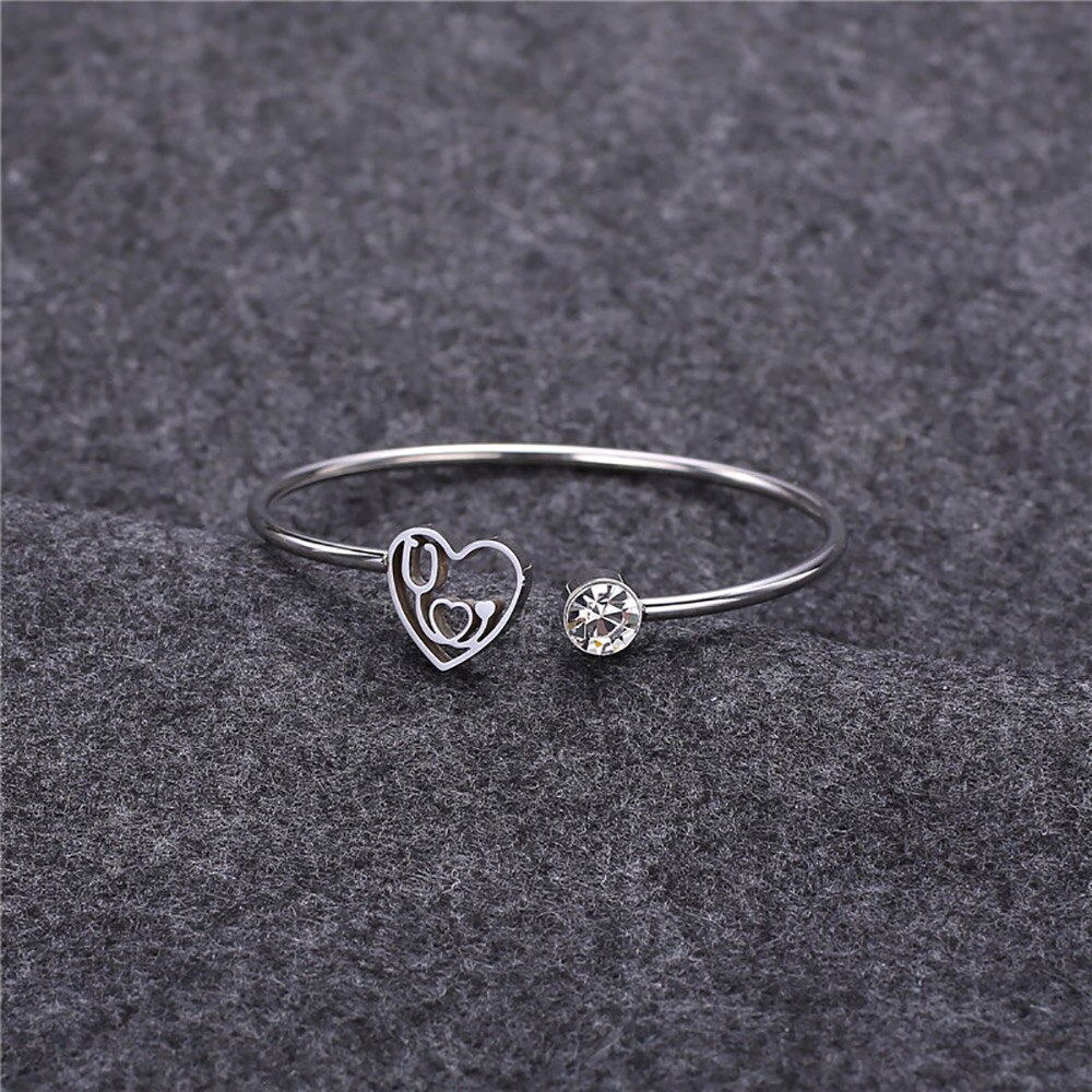 Fine4u b434 mulheres de aço inoxidável bonito amor minúsculo coração aberto manguito pulseira pulseira de batimento cardíaco dainty manguito pulseira