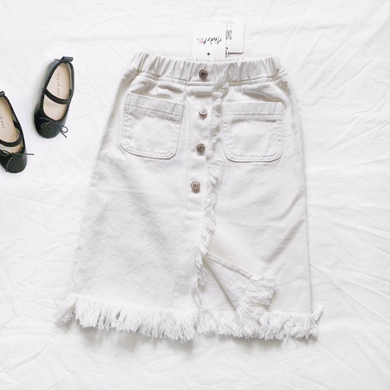 Kids Denim Skirt High Waist Split Tassel Toddler Clothes Fall Girls Straight Skirts Infant School Jean Short Skirt: 2T(90)