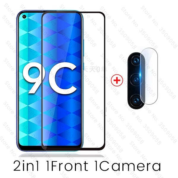 Чехол хонор 9a 9c 9 s di vetro 2-in-1 macchina fotografica di vetro di protezione per huawei honor 9a 9c 9 s honer 9 un c s honar a9 c9 s9 caso della copertura della pellicola: honor 9a / 2in1 1davanti 1telecamera