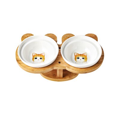 Nuovo alto-fine animale domestico Ciotola di Bambù Mensola in Ceramica di Alimentazione e Bere Ciotole per Cani Gatti Doppio Ciotole animale domestico alimentatore accessori: arancia gatto