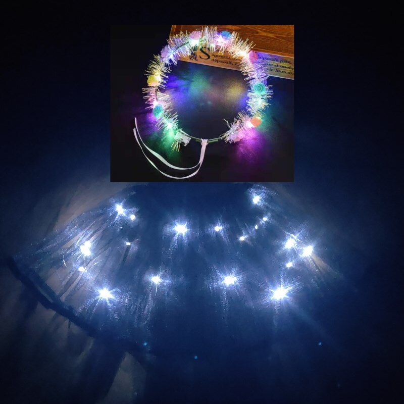 Light LED Girl Kids Clothes Tutu Skirt Princess Party Tutus Child Ballet Dance Christmas sky blue With garland: Black