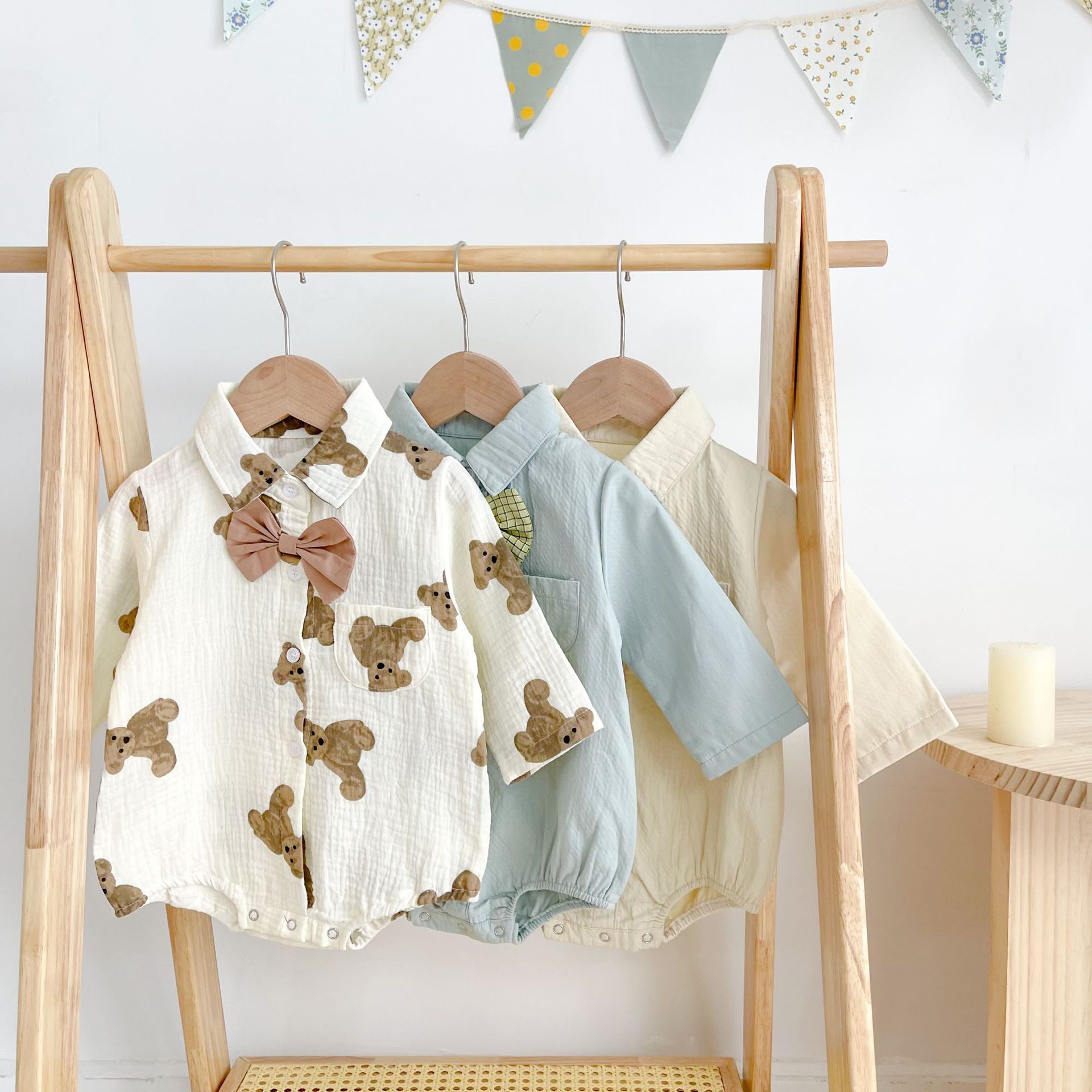 9251 Baby Bow Tie Shirt body orso coreano stampato Baby Boy abiti monopezzo autunno 2021 100 giorni abiti abiti da arrampicata