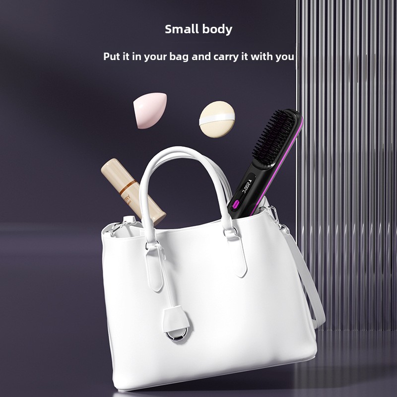 Lcd-kam för rakt hår, bärbar reseplattång, skållningsfri uppvärmd stylingborste, usb-laddningsbar sladdlös plattång