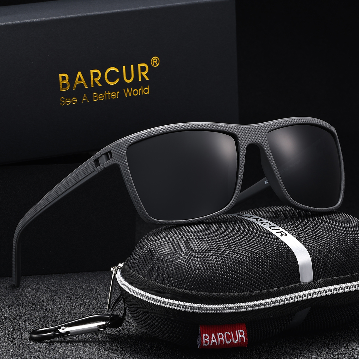 BARCUR Brand Classic Men Sunglasses Comfort Durable PC Rectangular Frame TAC Lens Versatile Age Polarized Sunglasses