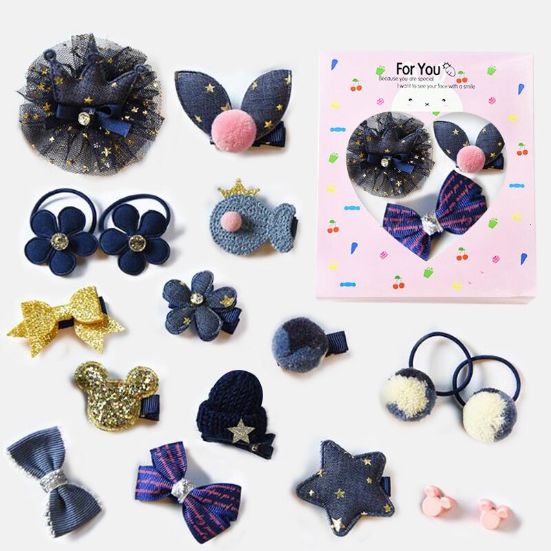 18 unids/set pinza para el pelo para Niños Accesorios para el cabello de bebé en caja horquilla para el pelo horquilla bebé niña bandas para el cabello niños diversión: Navy boxed