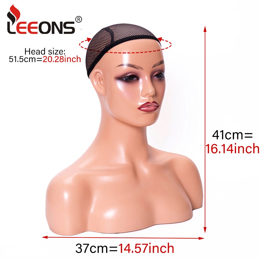 Leeons Mode Mannequin Hoofd Met Schouder Realistische Pruik Mannequin Hoofd Model Mooie Vrouwelijke Mannequin Hoofd Donkerbruin Beige