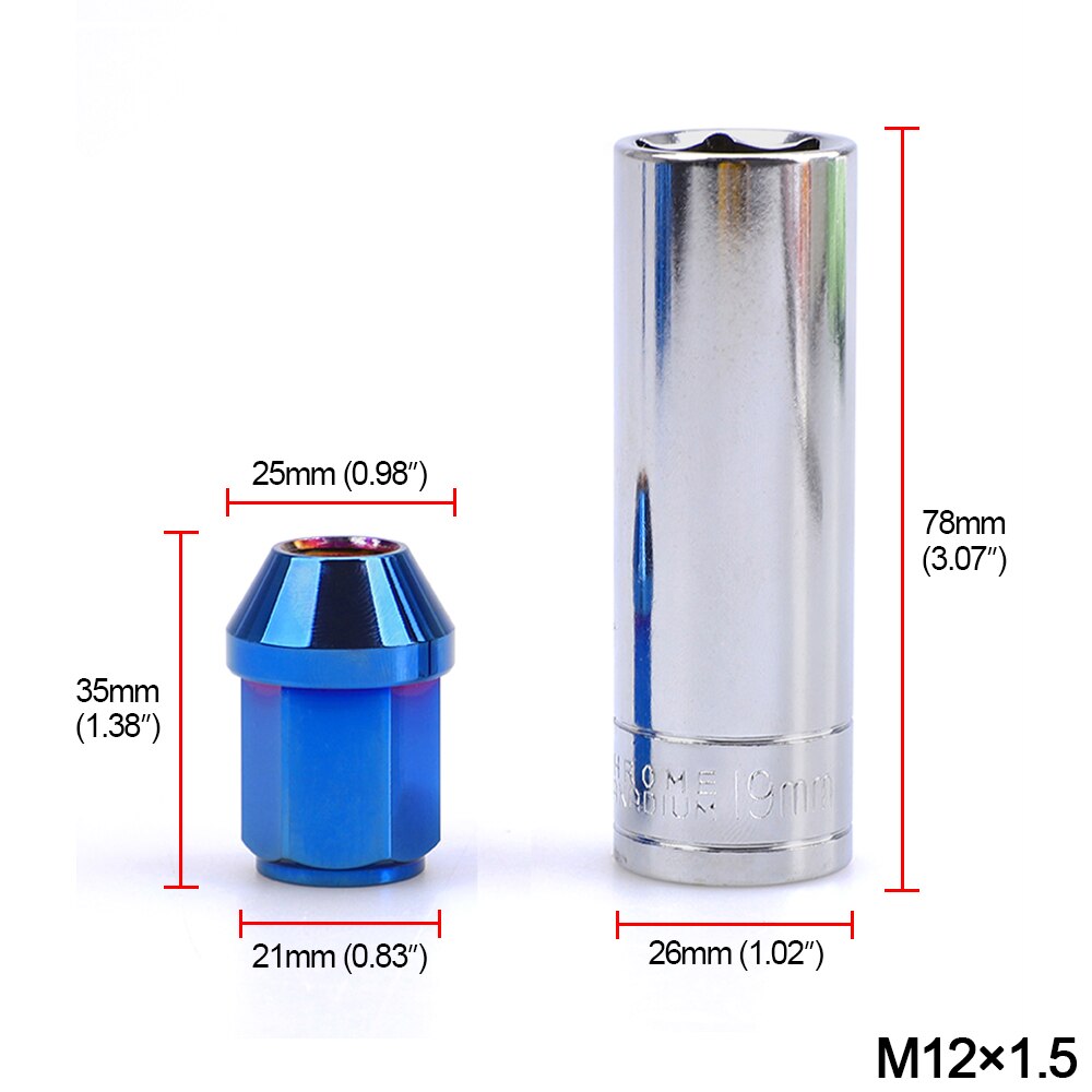 M12x1.5 Wheel Nut Bolt 19mm Hex 35mm Stainless Steel Lug Nuts