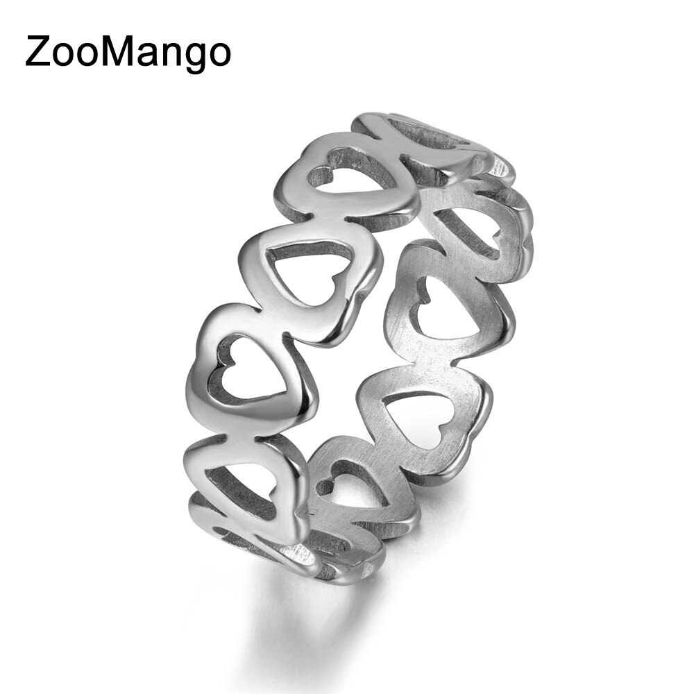 Zoomango Roestvrij Staal Hollow Hart Minnaar Ring Classic Gold Engagement Trouwringen Voor Vrouwen Anneau ZR17154