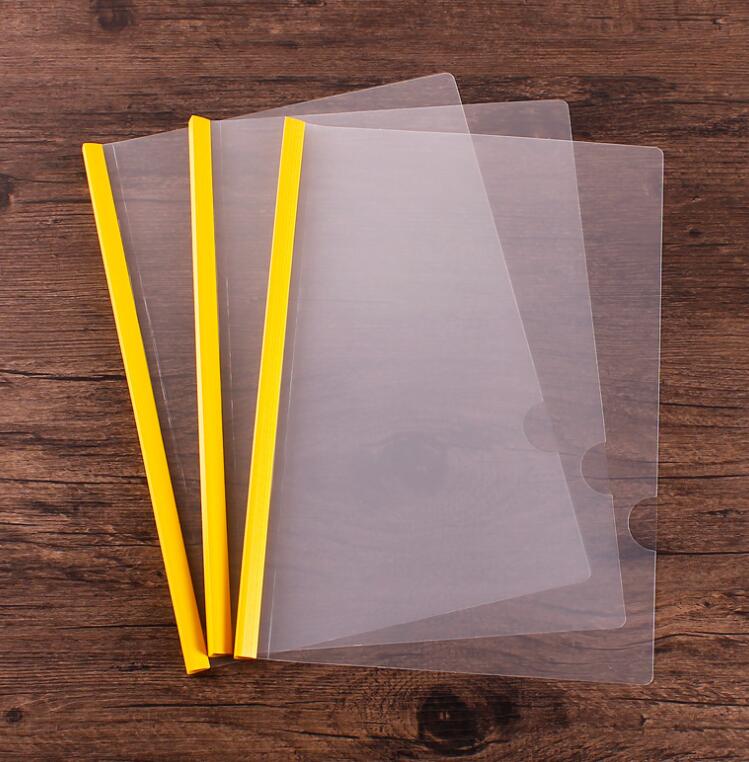 Carpeta de archivos transparente, 4 abrazaderas de barra cargadas, abrazadera de varilla transparente A4, inserción de carpetas de archivos, Informe de libros: Yellow