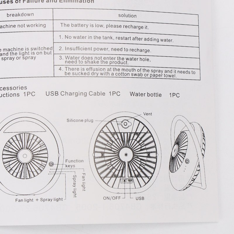 Pink 2000 mah vandsprayventilator usb bærbar køling mute genopladelig ventilator klimaanlæg luftfugter 2 in 1 til hjemmekontor