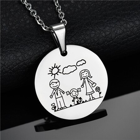 Lovely 316L Stainless Steel Family Necklace & Pendant For Mom Dad Son Daughter Love Cartoon Gold Color Link Chain Necklace: girl dad mom silver