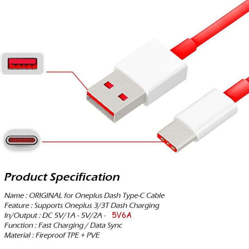 Câble de chargeur 1 + 7 pour Oneplus, codon de charge et de transfert de données 6A pour Oneplus 3, 3T, 5, 5T, 6, 6T, 7, 7T Pro, longueur 1/1.5/2/3 m,